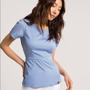 Jaanuu Peplum Scrub Top - Striped Blues